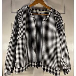 Christopher & Banks Womens Black/White Jacket XL Checkered Long Sleeve Retro Zip